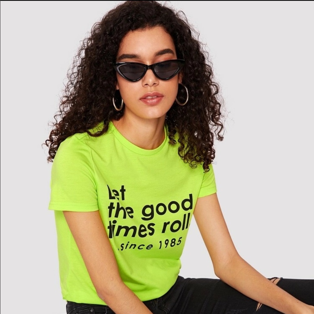 💚Slogan Print Neon Top💚